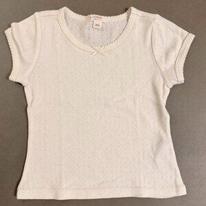 Crewcuts Pointelle Tee Cream Off-White XS 4-5 Girls Short Sleeve Top
